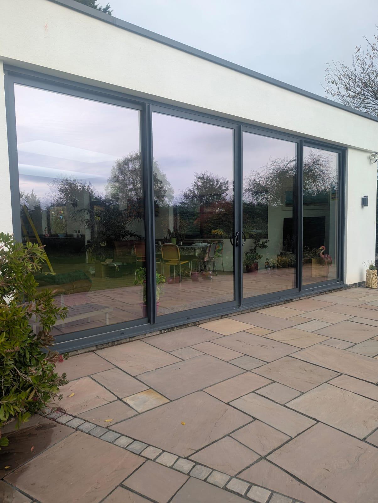 Aluminium sliding patio doors overlooking garden