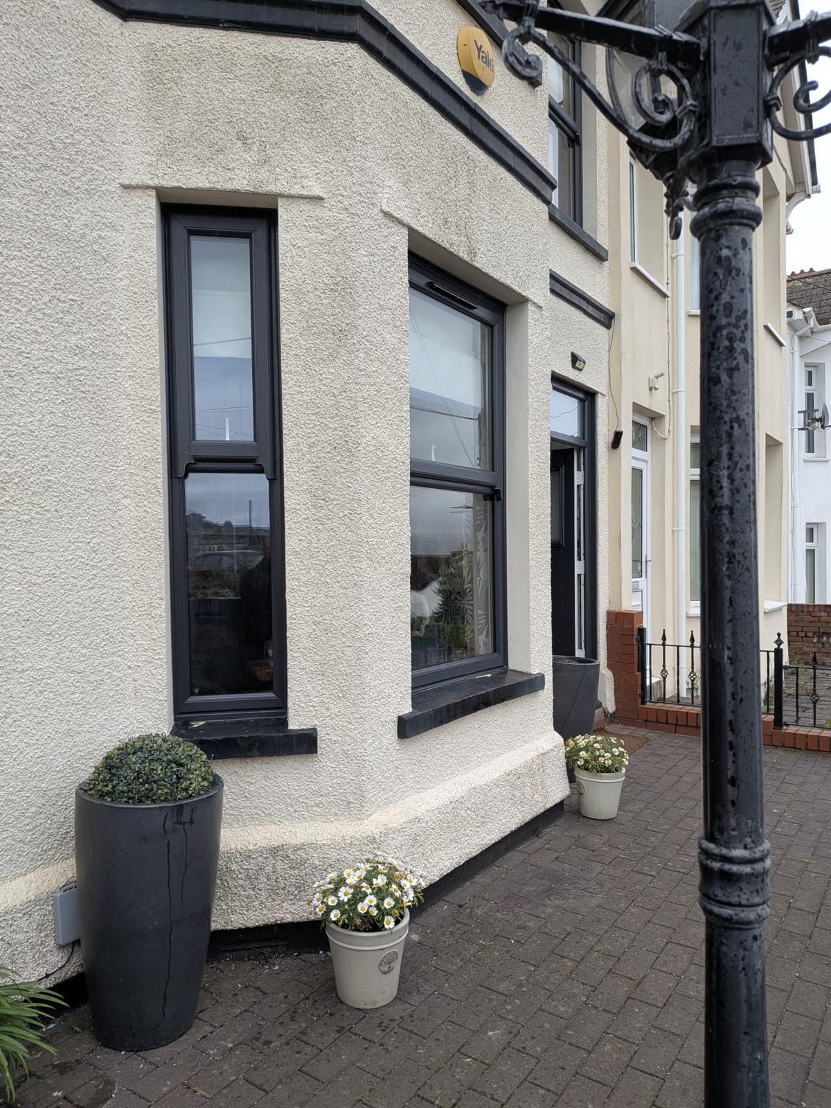 Black aluminium windows on a Newport home